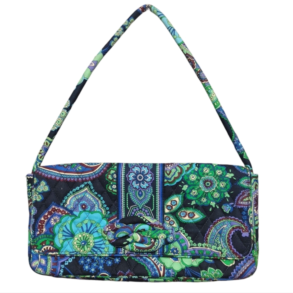 Vera Bradley Blue Green Floral Paisley Small Foldover Shoulder Bag Handbag Purse